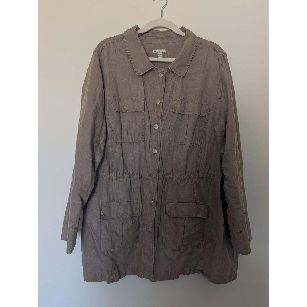 Est 1946 Womens 22/24W Khaki Long Sleeve Snap Closure Cinch Waist Utility Jacket